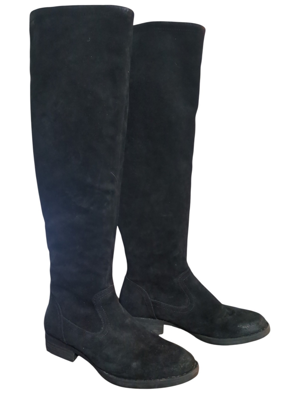 Børn Borman Black Suede Knee High Foldover Leopard Print Boots 9.5M Indie Sleaze
